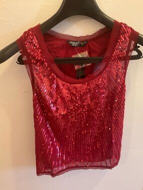 Chaudry Sports Red Sequin Tank Top Size Medium